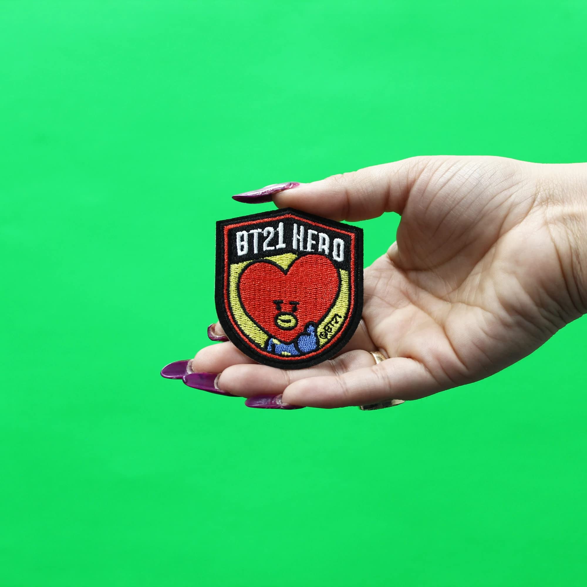 BT21 Hero Tata Patch BTS V Embroidered Iron On, Red, 2.25